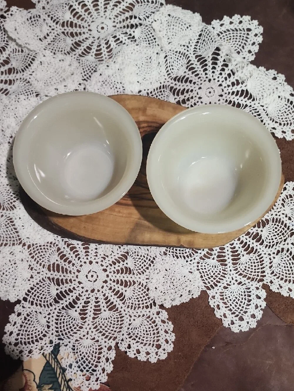 🟡 2 For $25 🟡 1940s Fire King Set of 2 Cream Glass Custard Cups